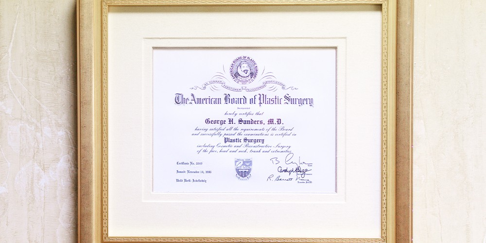 Certification from American Board of Plastic Surgery